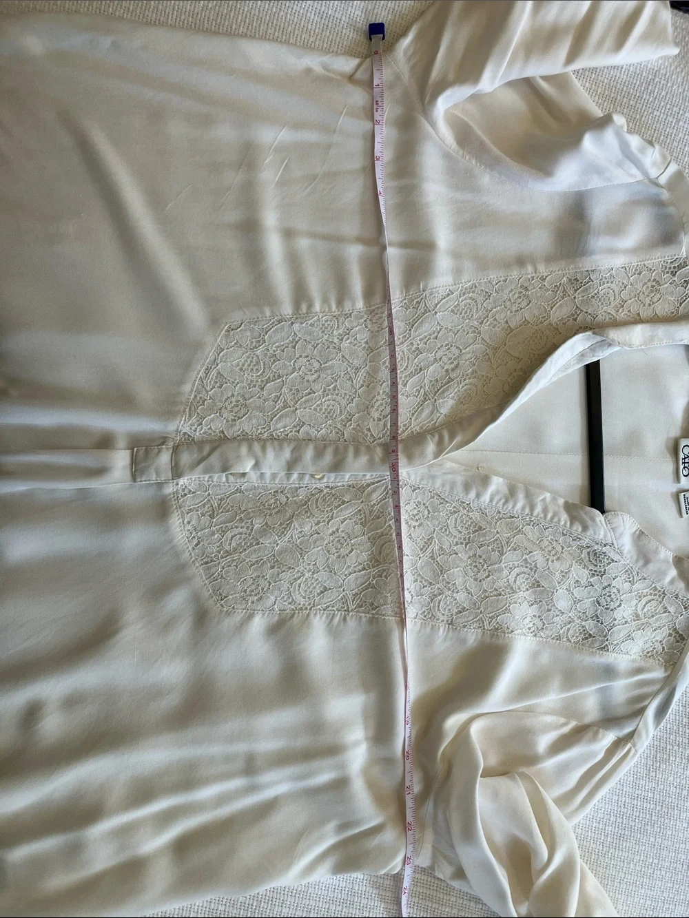 Cato Cream Lace-Trim Split V Long Sleeve Blouse